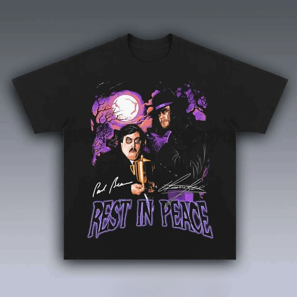 Camiseta gráfica de manga corta para hombre y mujer, camiseta informal de estilo retro para fanáticos de la lucha libre, The Undertaker y Paul Bearer, "Descansa en paz"