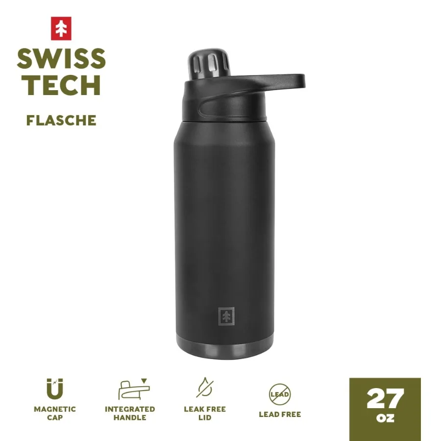 

Бутылка для воды Flasche Black 27oz с магнитной крышкой, тройными стенками из нержавеющей стали, без BPA