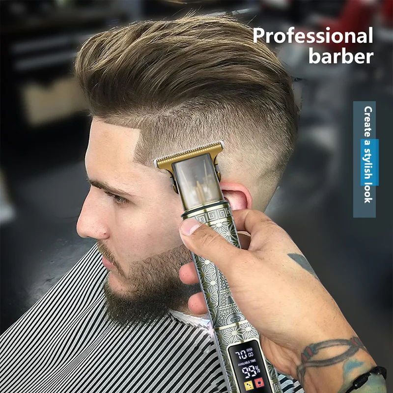 2023 Professional Electric Men\'s Hair Clipper Shaver Beard Trimmer Household Large Screen Digital Engraving Push Shear