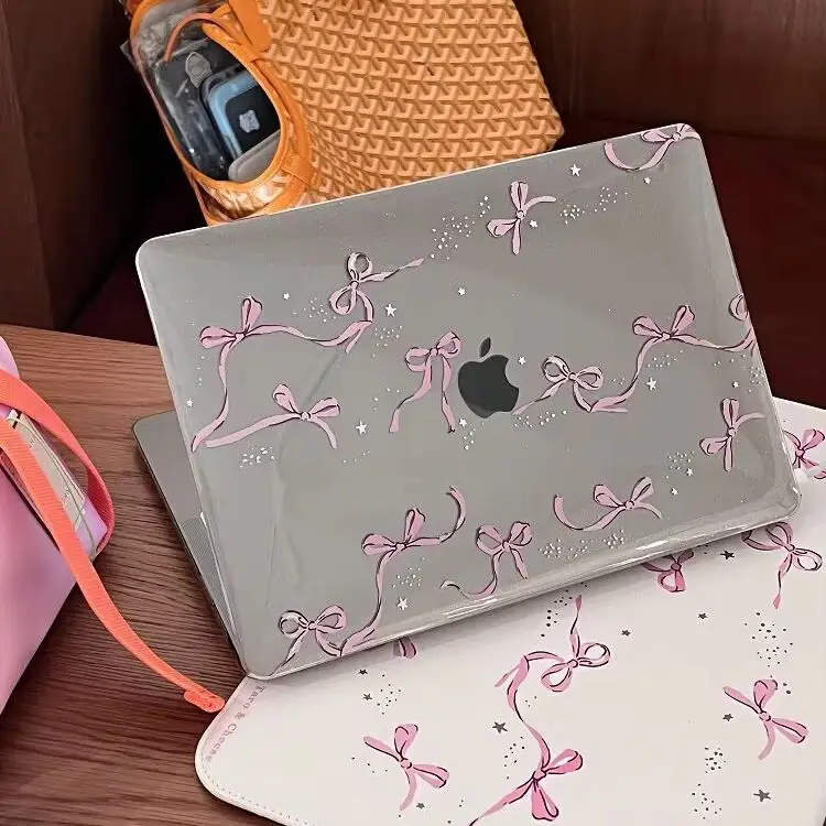 Pink Bow Ribbon Shining Laptop Cover For Macbook Air 13 15inch NEO A3404 M5 M4 A3113 A3241 A2941 A2337 Pro 14 16 M3 M2 M1 Cover