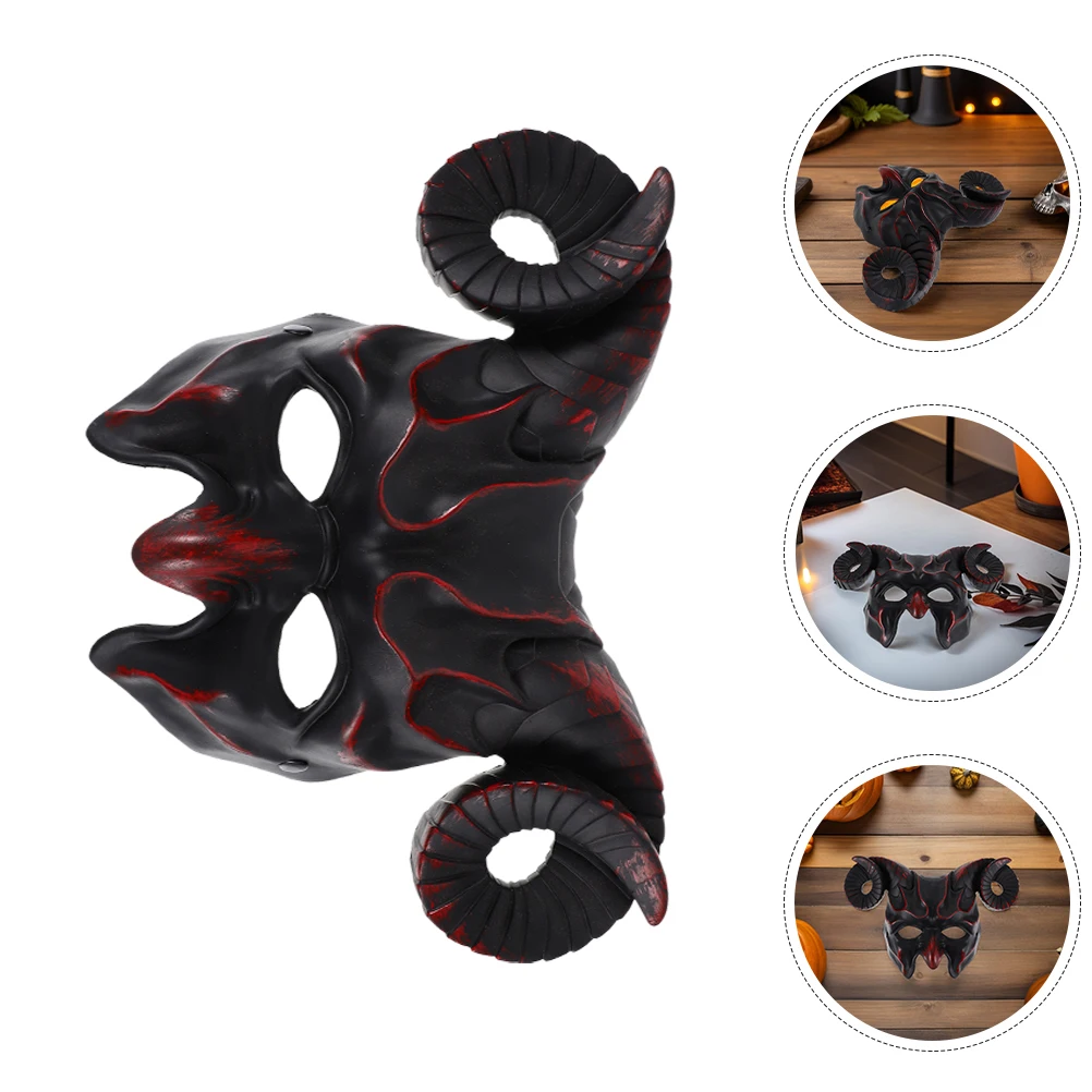 

2pcs Horn Half Face Halloween Ram Beast Cosplay Animal Skull Mask For Masquerade Party Men Women Breathable Goat Antler