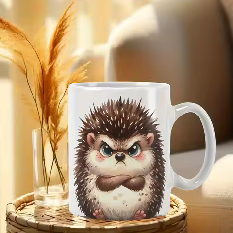 Cute Hedgehog Ceramic Mug - Adorable Grumpy Design, Perfect for Coffee and Tea Lovers, Unique Gift Idea for Animal Fans