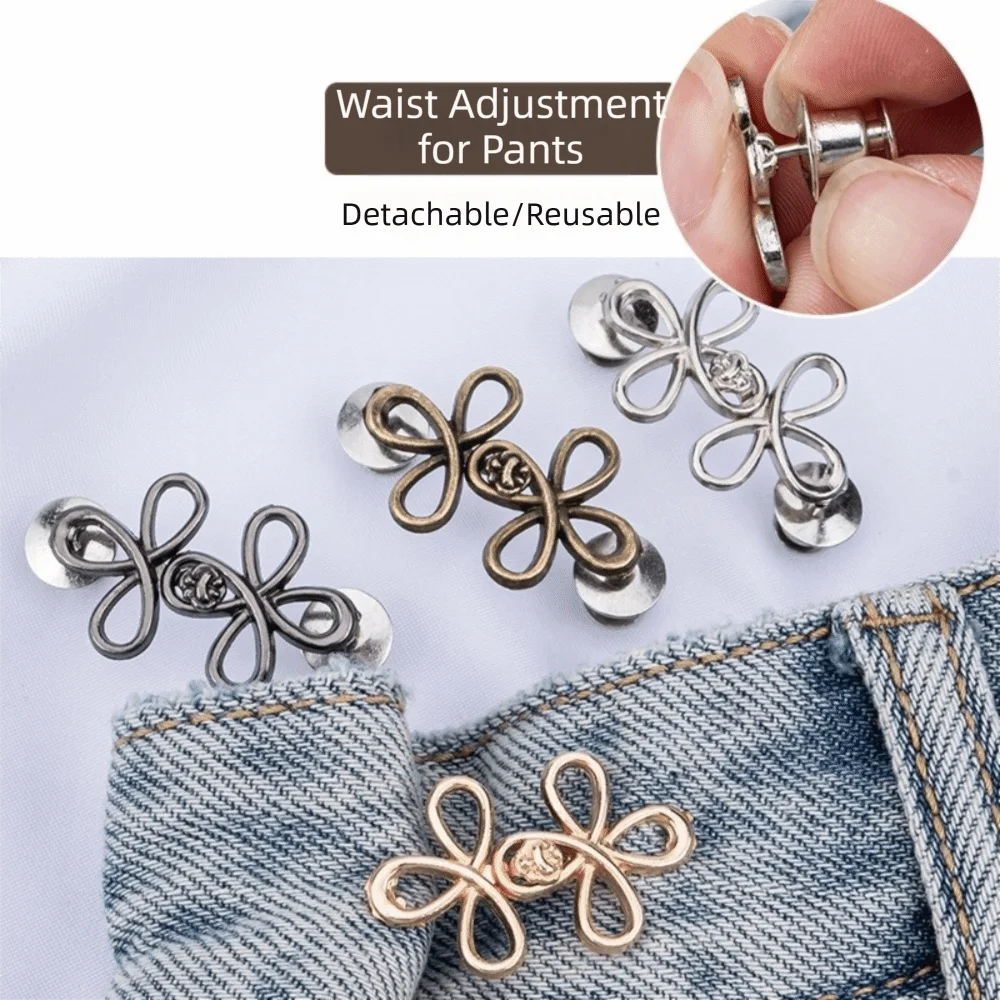 Reusable Jeans Buttons Tighteners Adjustable Seamless Adjustable Metal Buttons Metal No-Sew Waist Button Fastener