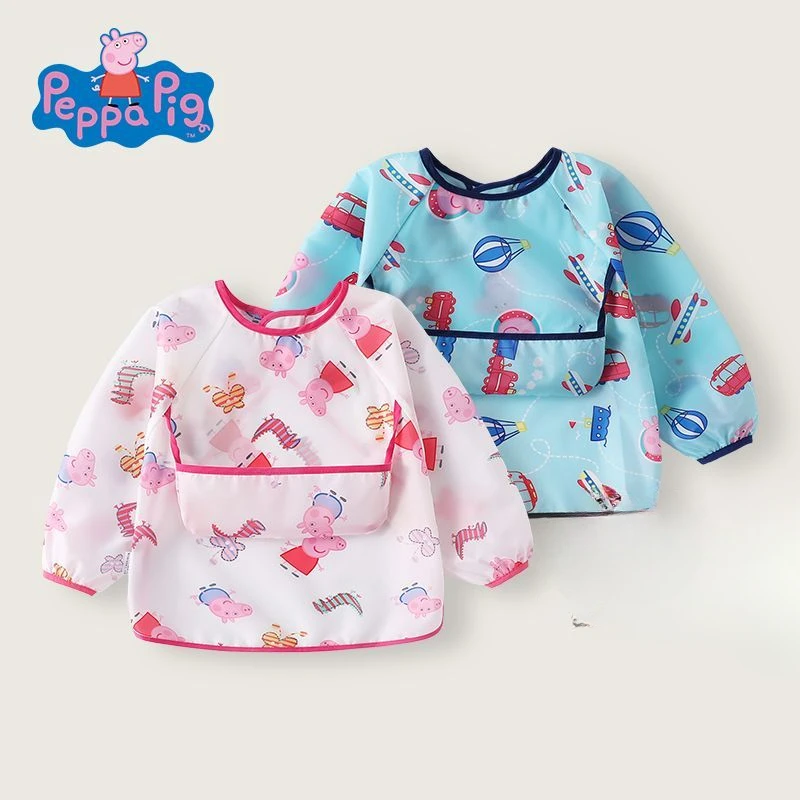 Kawaii świnka Peppa wodoodporne kombinezony odporne na plamy fartuch dziecięcy Anime fartuch dziecięcy kieszonkowy odwrotny pokrowiec ochronny prezenty