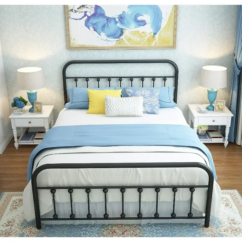 NACHTIMOOR Queen Platform Metal Bed Frame with Headboard and Footboard,Vintage Victorian Style Mattress Foundation