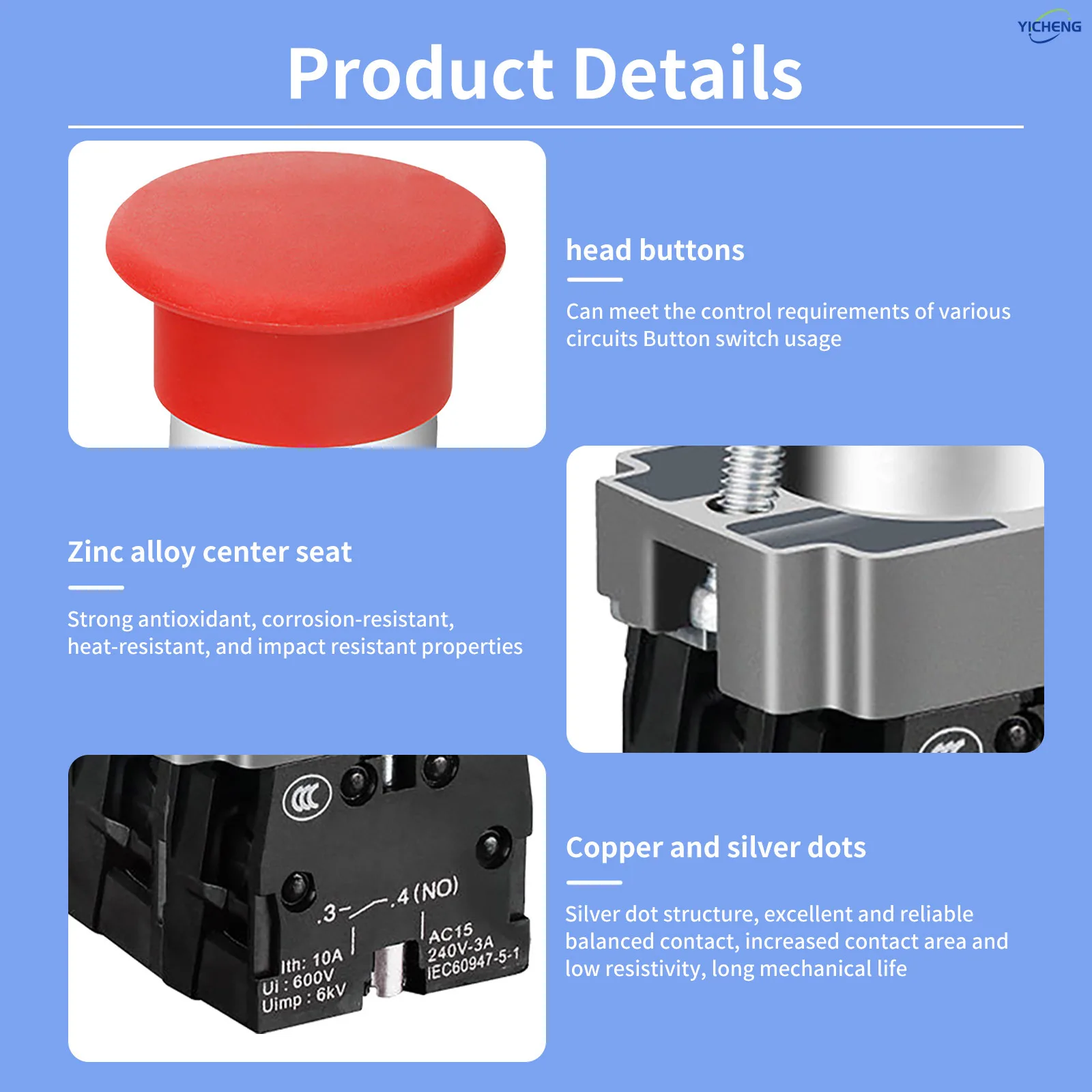 10Pcs 22mm Spring Return Push Button Switch,for Home or Industrial Equipment, Operating Rooms, Distribution Boxes.