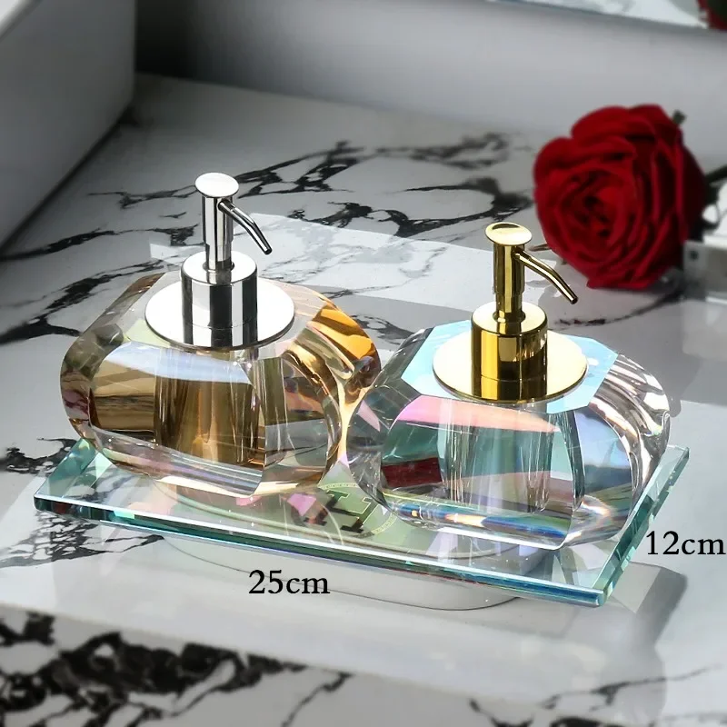 Luxury Colored Amber Crystal Liquid Soap Bottle Hotels Cafes Lotion Bottle for Modern Press-type Shampoo Dispensing Bottle Cup