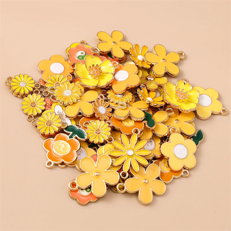 10/20 Stück Gemischte Zufällige Bunte Emaille-Blumen-Anhänger für Schmuckherstellung Ohrringe Halsketten Armbänder DIY Bastelbedarf – Detail 18