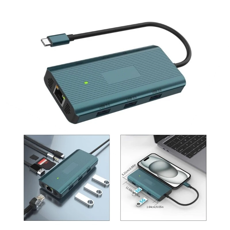 A+for UC961 9 in 1 USB C Hub Adapter with 1000M Ethernet, 3 USB3.0 Ports, 4K30Hz HDTV