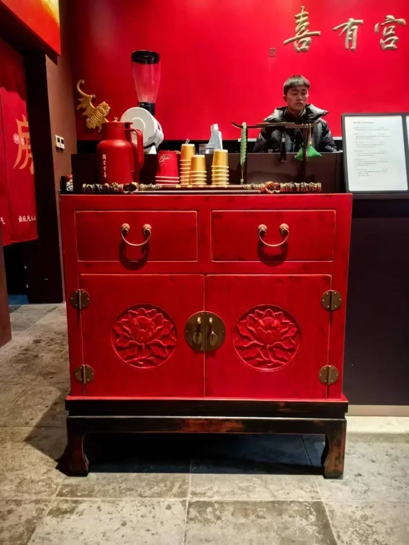 New Chinese-style solid wood multi-functional large-capacity color retro old pastoral entrance storage cabinet