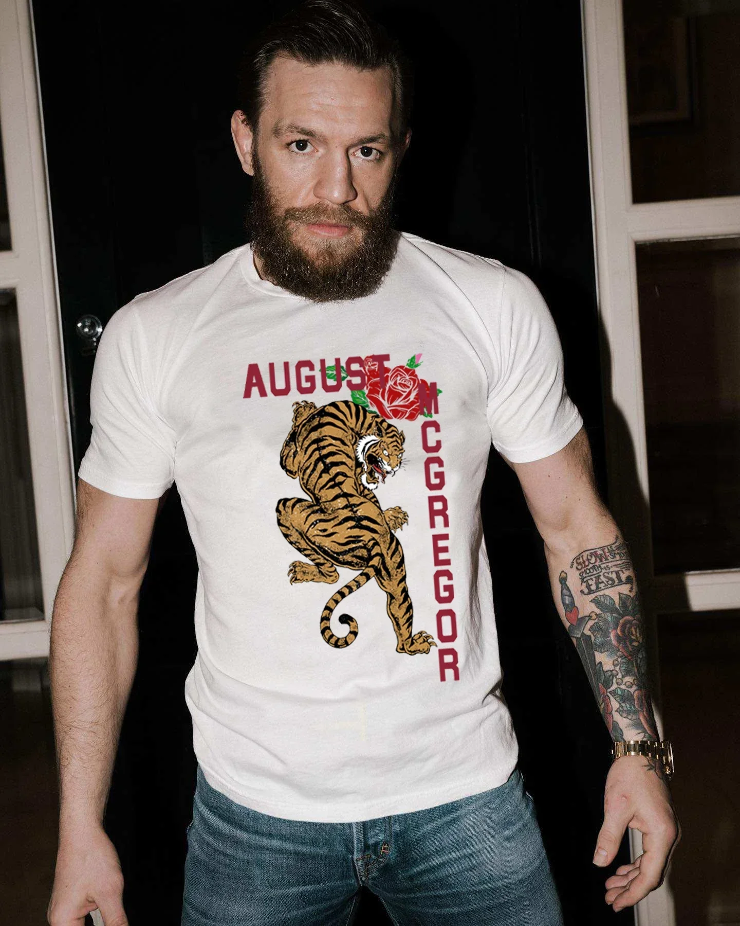 Mouth Cannon Connor McGregor Tiger Pattern T-shirt Men's Tiger Year Fighter Thai Boxing Pattern Casual Street Training Top