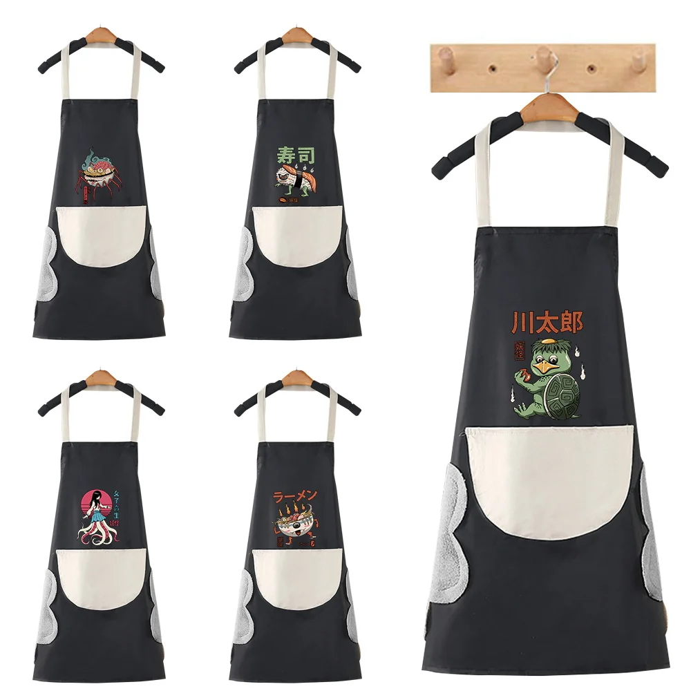 

Fashion Canvas Apron Home Kitchen Gardening Work Dress Cute Monster Pattern Women's Kitchen Restaurant Work Apron Light and Thin