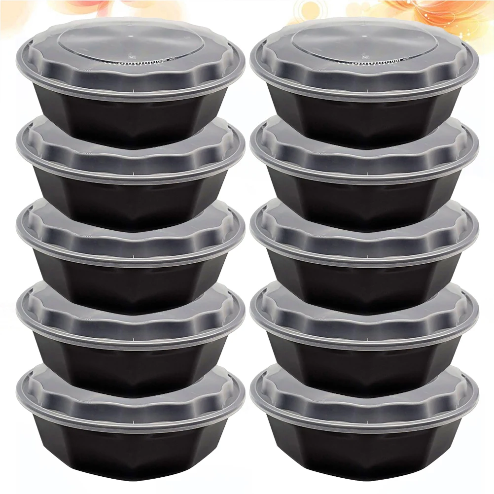 

10 Pcs Meal Prep Containers 2000ml Stackable Disposable Food Storage Box Octagonal Design Takeaway for Work