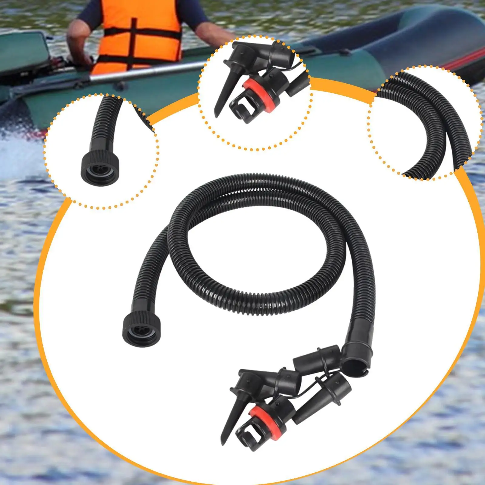 Manguera de bomba de aire inflable con 5 boquillas, adaptador de bomba de interfaz roscada para estera, anillo de natación, barco de goma, piscina