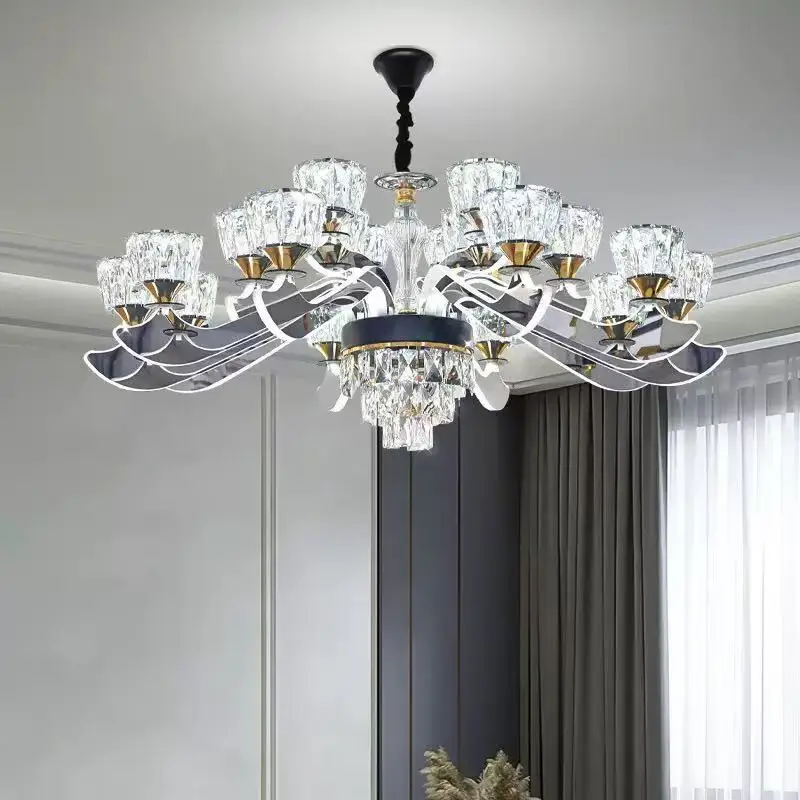 

Living room crystal lamp K9 crystal luminous lamp arm LED three color dimming 220V dazzling light high-end crystal pendant lamp