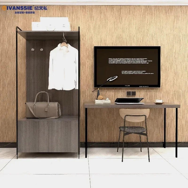 Modern luxury hotel bedroom set with durable metal wood plywood furniture including hotel melamine panel wardrobes