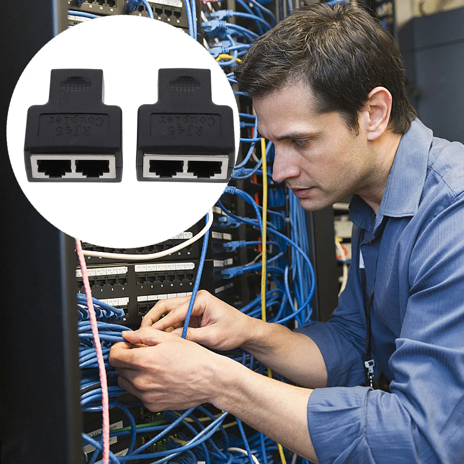 2Pcs 1 to 2 Port Ethernet Splitter Coupler Rj45 Splitter Connectors Reliable Plastic Construction Solves Cable Length Issues