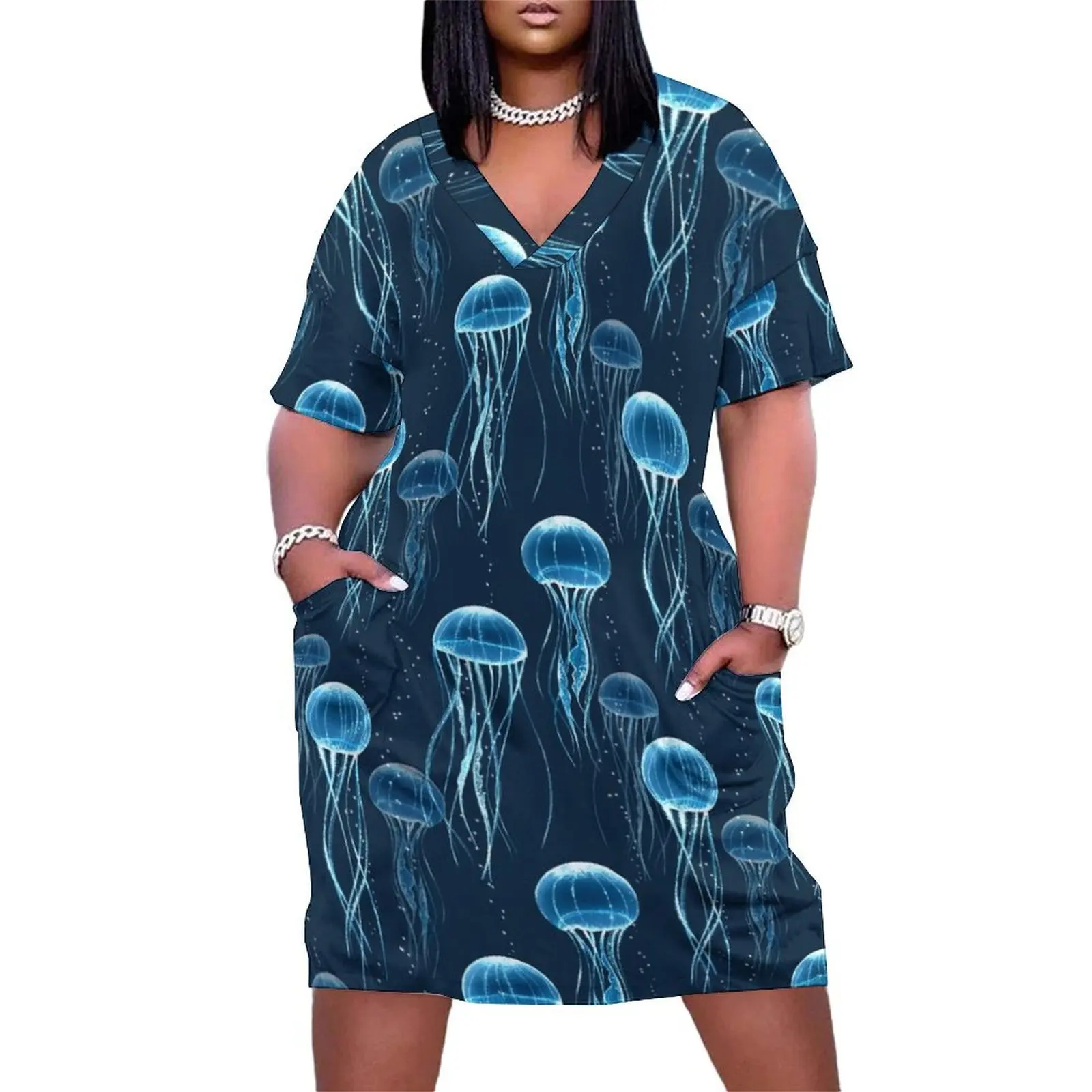 

Glowing jellyfish Loose Pocket Dress Dance dresses party dresses woman