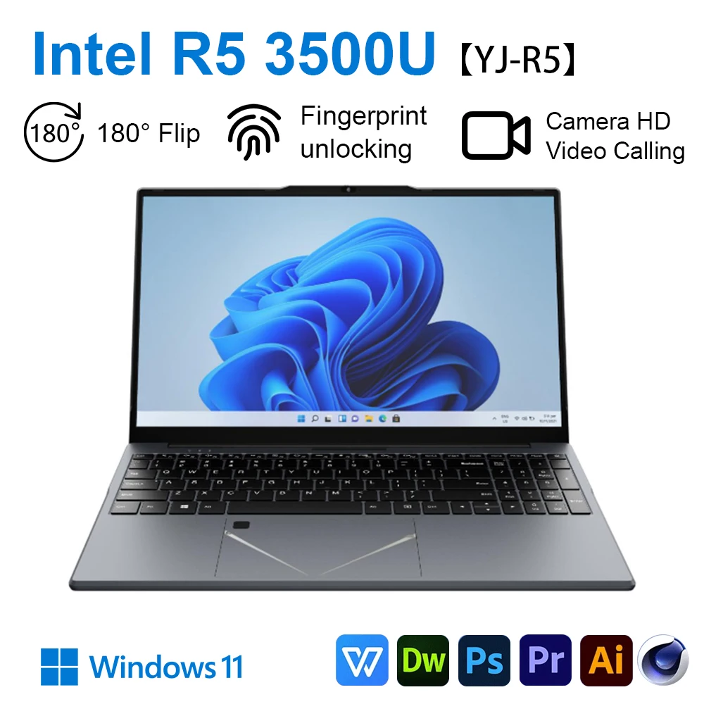 【YJ-R5】 180 °   แล็ปท็อปเกมมิ่งแบบพับได้ AMD Ryzen ™   แล็ปท็อปหน้าจอ IPS ขนาด 15.6 นิ้ว รุ่น 5 3500U แรม DDR4 สูงสุด 32GB 2*SSD ระบบปฏิบัติการ Windows 11 พร้อมระบบสแกนลายนิ้วมือ