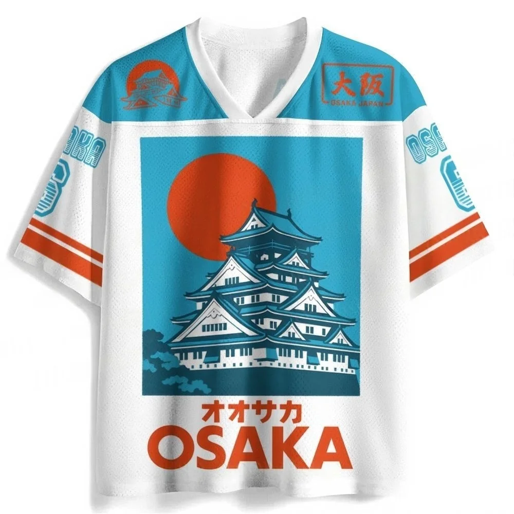 Children and Adults, American Retro Japanese Travel Atmosphere, Osaka Castle+Sakura 3D Printed Street Fashion with Short Sleeves