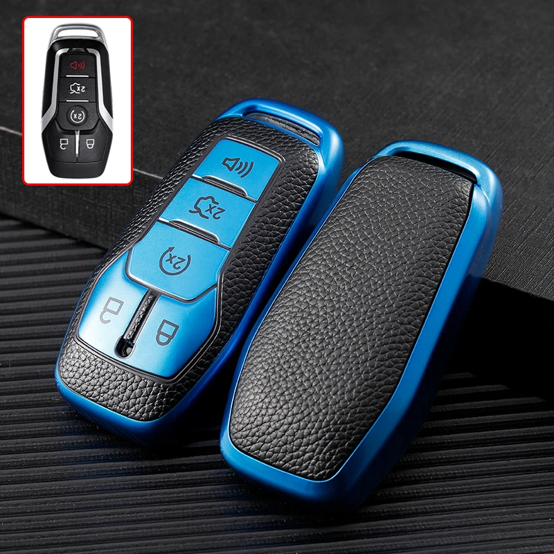 Leder TPU Auto Schlüssel Abdeckung Fall Schutz Keychain Für Ford Fusion Mondeo Mustang F-150 Explorer Rand 2015 2016 2017 2018 2019