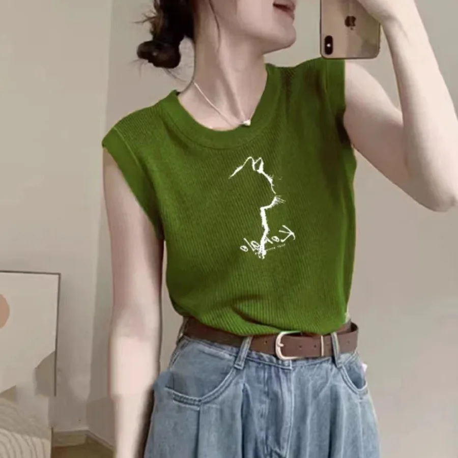 Autumn European and American style new fashionable printed knitted vest