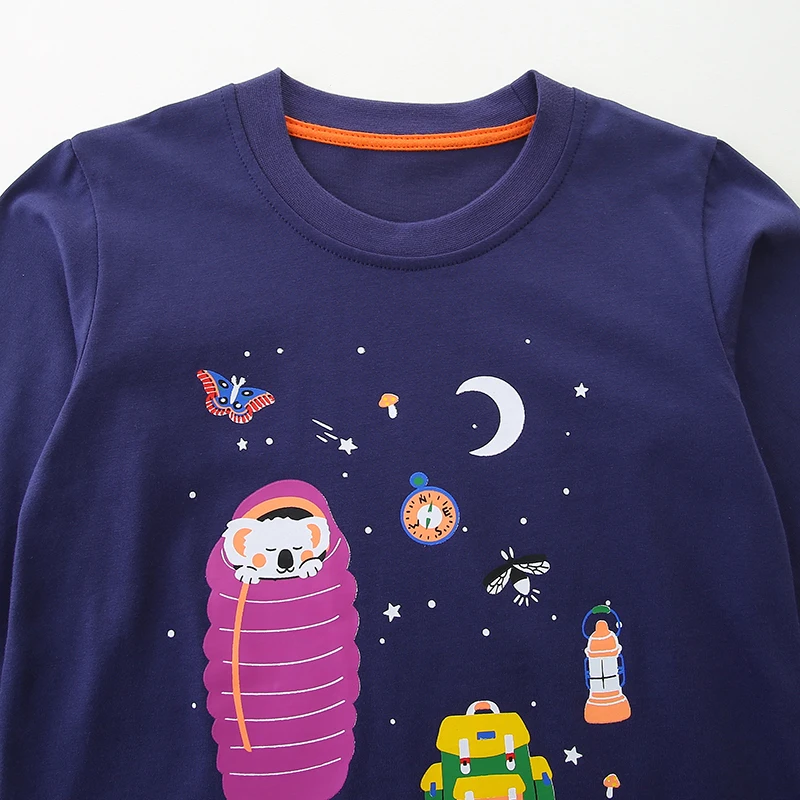 Little maven New Cartoon Luminous Camping Long Sleeves T-shirt Cotton Galaxy Child Tops Boys Halloween Noctilucent Kids Clothes