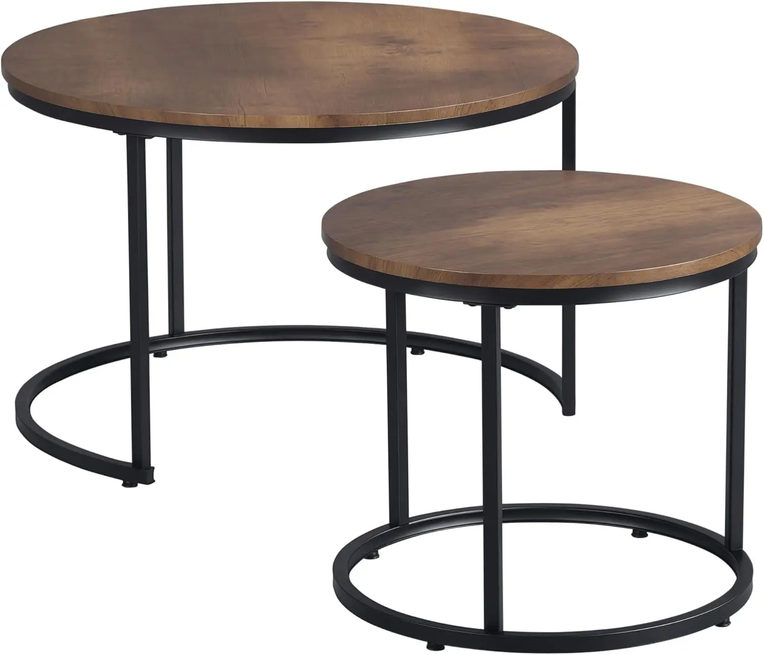 

Round Nesting Tables Set of 2, Stacking Coffee Table Set with Metal Frame for Living Room, Rustic Brown