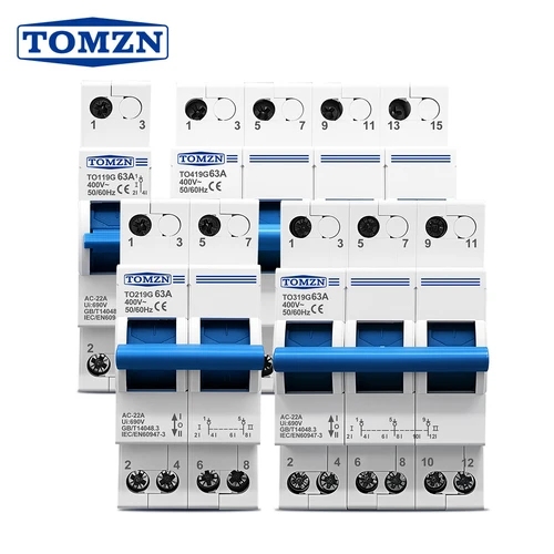 TOMZN TO219G 1P 2P 3P 4P 40A 63A MTS Doble potencia Transferencia manual Interruptor de aislamiento Disyuntor de enclavamiento Generador azul PV
