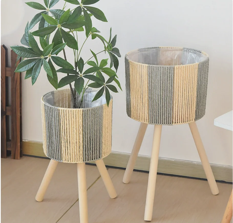 Hand Wove Plant Stand Fashion Style Rattan Woven Flower Pot Creative Flower Planters With Removable Legs Durable