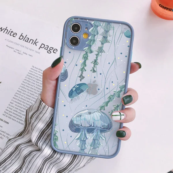 Niedliche Cartoon-Quallen Bedruckte Handyhülle für iPhone X XR XS 16 Plus 12 13 Mini 11 14 15 16 17 Pro Max Matte Stoßfeste Schutzhülle – Detail 8