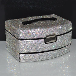 Large Capacity Storage Box 3 Layers Rhinestones Jewelry Classify Organizer PU Leather Dustproof Stud Earrings Bracelet Drawer