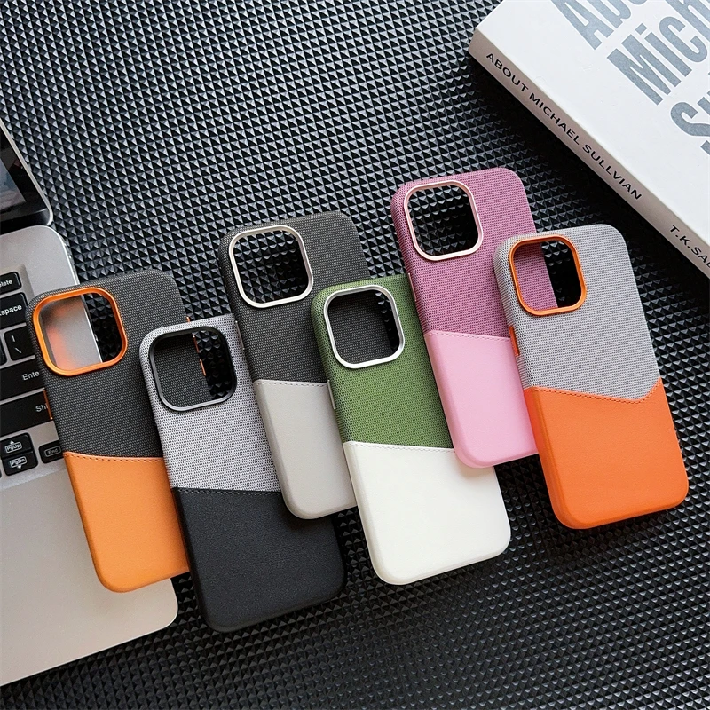 

Card Holder MagSafe Leather Phone Case For iPhone 16 15 Pro Max 13Pro 12 Pocket Wireless Charging Alloy Lens Hit Color Cover
