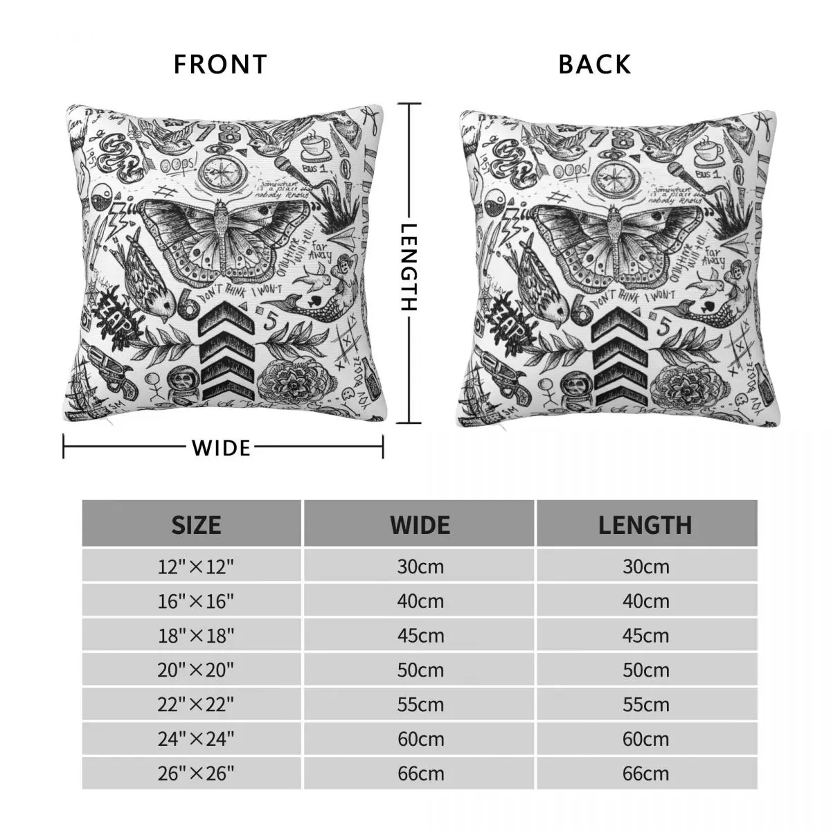 Butterfly Tattoo Ideas Pillowcase Polyester Linen Velvet Printed Zip Decor Throw Pillow Case Bed Cushion Cover