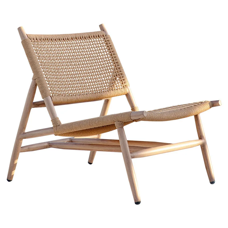 Nordic Rattan Armchair Outdoor Patio Furniture With Metal Legs, Handwoven Rattan Wicker Chair For Garden Balcony Terrace