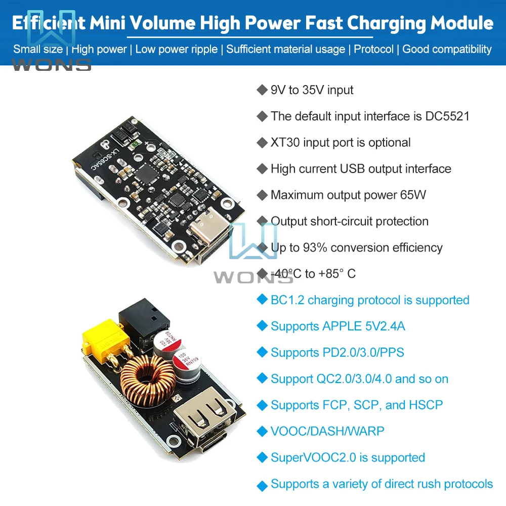 QC2.0 Fast Charge Module QC3.0 Desktop Charger Buck-Boost Three-Way Desktop Charger 100W PD2.0 PPS Full Protocol Charging Module