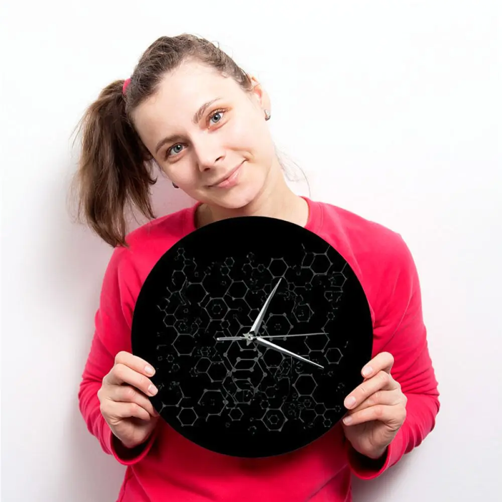 Scientific Periodic Table Decorative Clock Molecular Design Modern Wall Hanging Watch Silent Quartz For Laboratory