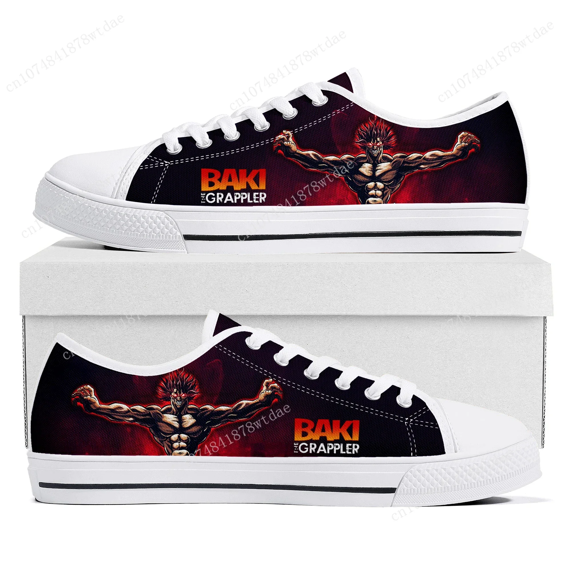 Baki The Grappler Hanma Baki Low Top Sneakers Womens Mens Teenager High Quality Canvas Sneaker Couple Comics Custom Made Shoes