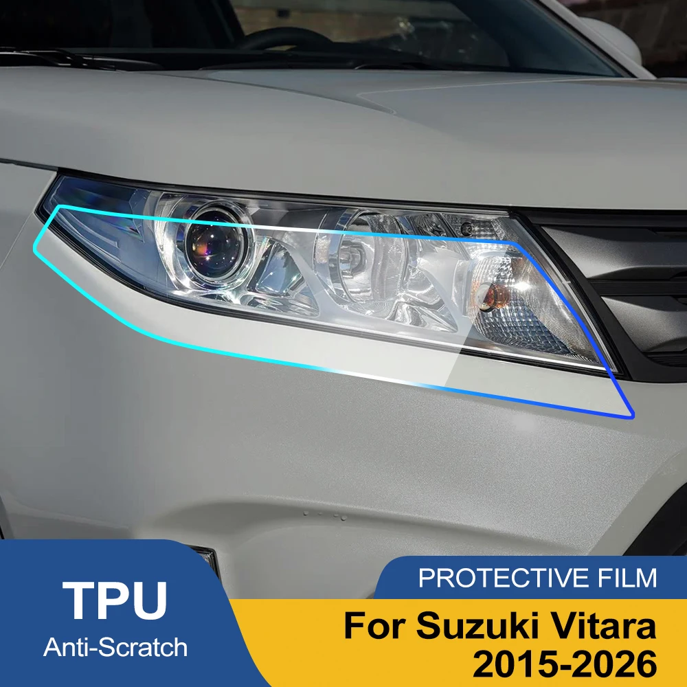 

Премиум-пленка ТПУ/ППФ для Suzuki Vitara 2015-2026, глянцевая, дымчато-черная, предварительно вырезанная, для защиты фар от царапин, комплект виниловой пленки