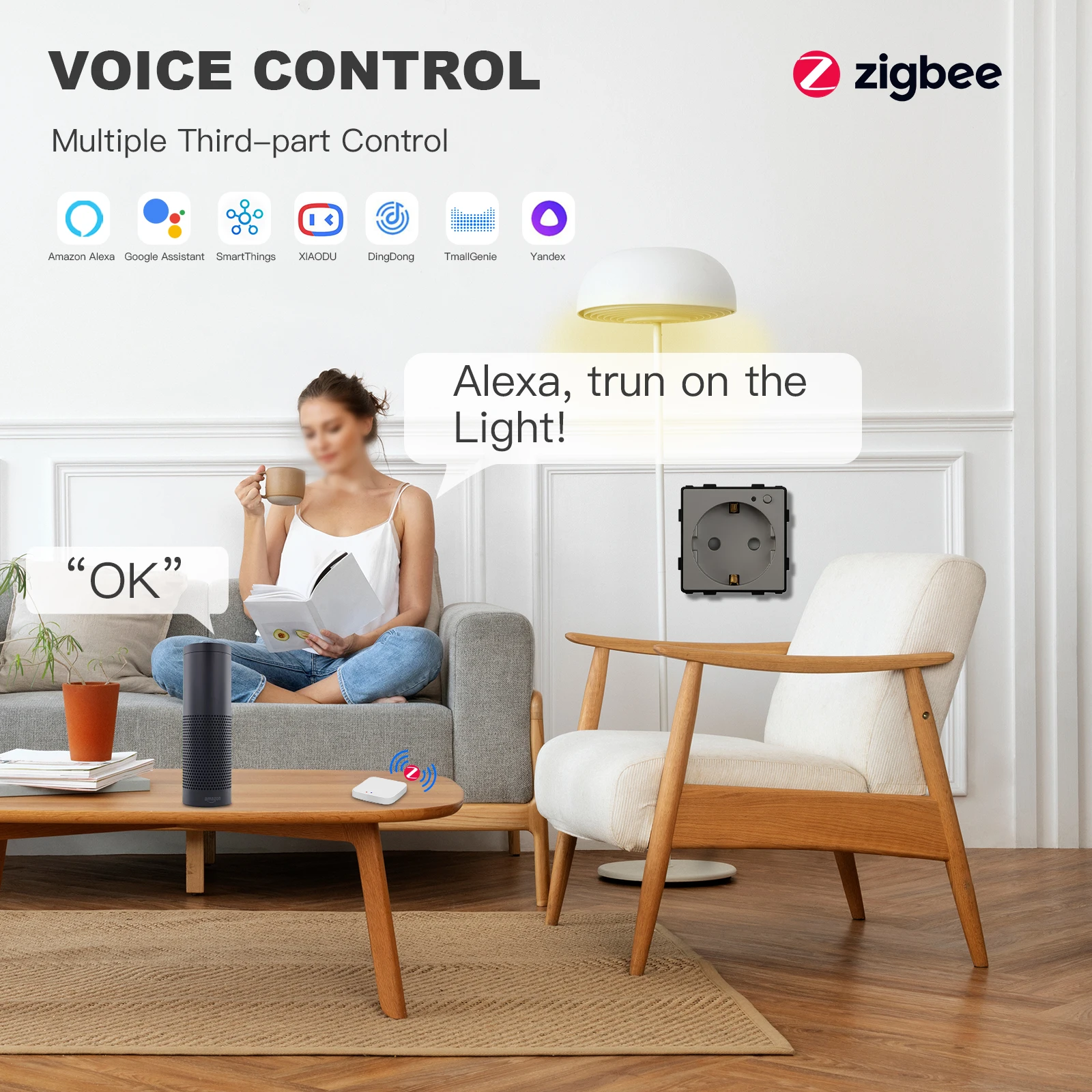 BSEED Zigbee Smart Plug Power Monitoring Internet Socket Electric Wall Outlet Tuya Smart Life Google Alexa Wireless Control