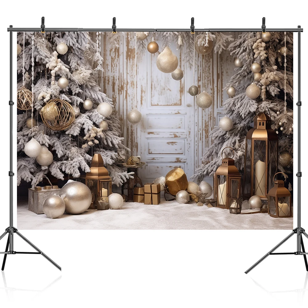 Bonvvie Christmas Photography Backdrop Interior Vintage Door Gift Xmas Tree Family Party Children Portrait Background Photocall