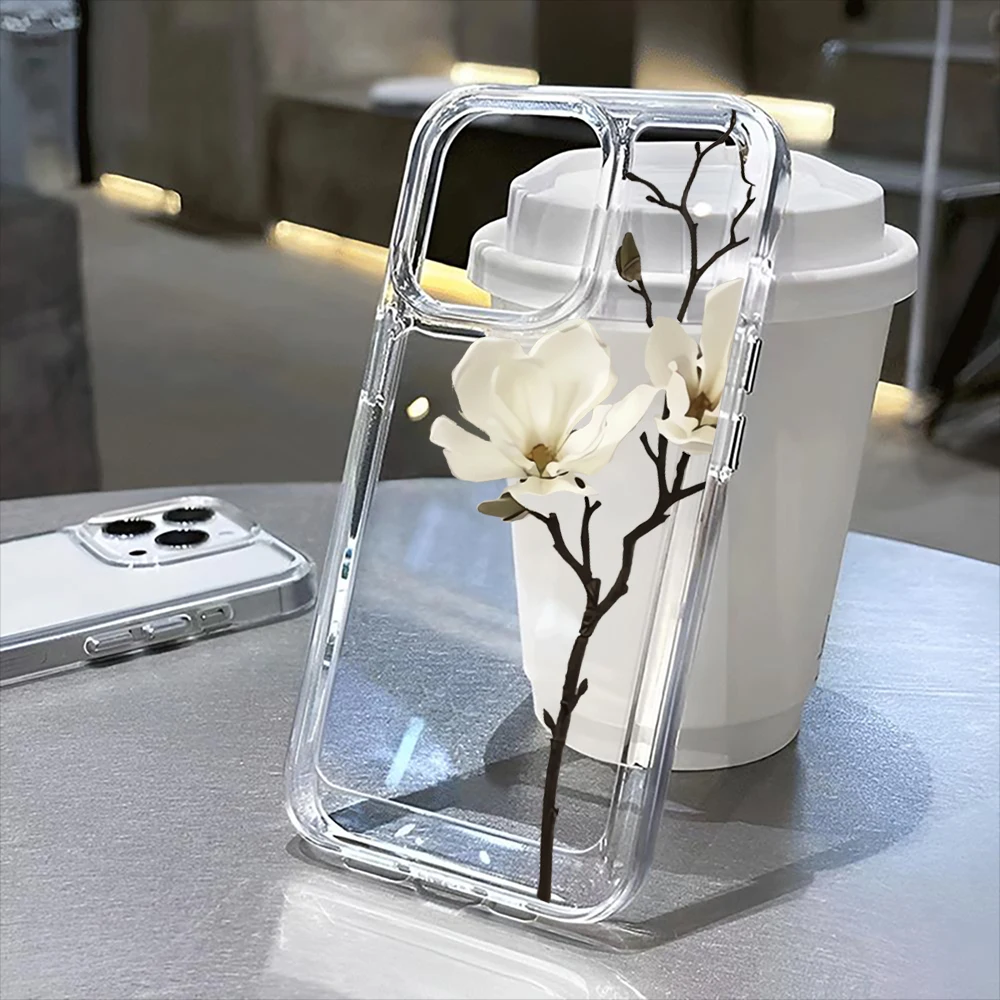 

Magnolia Clear Case for iPhone16 Pro Max 16Pro 16Plus 16 15 Pro Max 15Pro 15Plus 15 13 13Pro 14 12 11Pro Max Plus