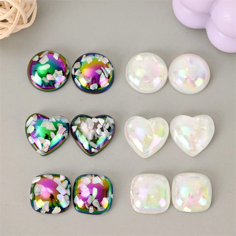 100pcs/lot uv Crushed shell core geometry rounds hearts square shape resin cabochon beads diy jewelry garment hair accessory