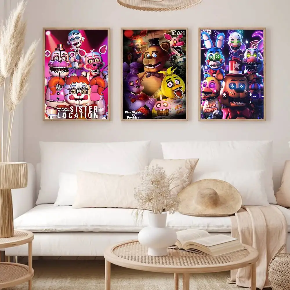 ألعاب إثارة F-Freddys خمس ليال ملصقات عتيقة ورق أبيض لاصق يطبع ملصقات عمل فني ملصقات جدار #4