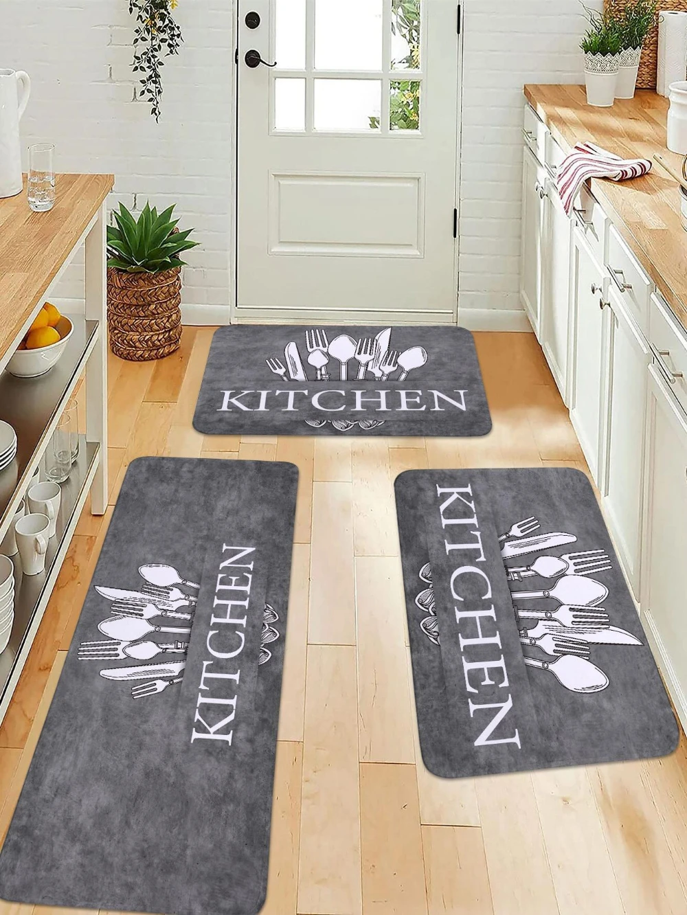 Gray Vintage Kitchen Utensil Printed Soft Anti-Slip Area Rug Suitable for Living Room, Dining Room, Bedroom Ultra-Long Aisle Mat