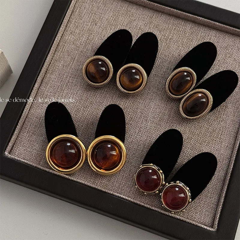 High-End Retro Amber Barrettes Simple All-Match Mid-Ancient Style Duckbill Clip Flocking Oval Bangs Side Clip Hair accessories