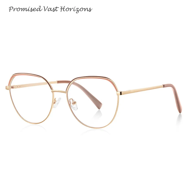 Simple Geometric Line Design Red Green Pink Double Color Gold Metal Ladies Blue Light Blocking Plano Lens Eyewear Glasses Frame
