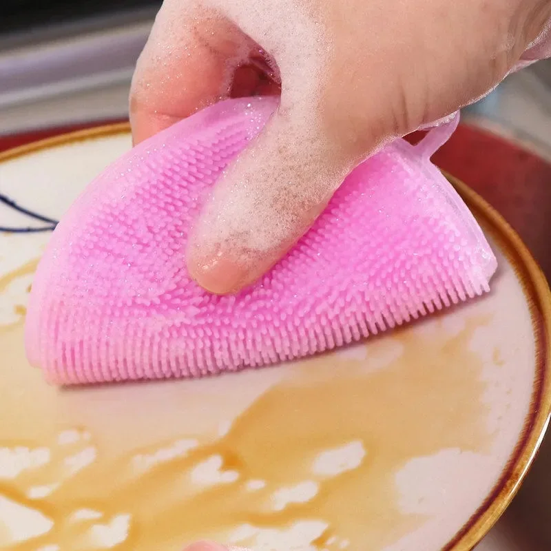 Multi-purpose Silicone Dish Scrubber, Food Grade Silicone Cleaning Pad, Non-stick Oil Dish Washing Brush, Heat Resistant Trivet Mat for Kitchen Washing Pot Bowl Fruit Vegetable