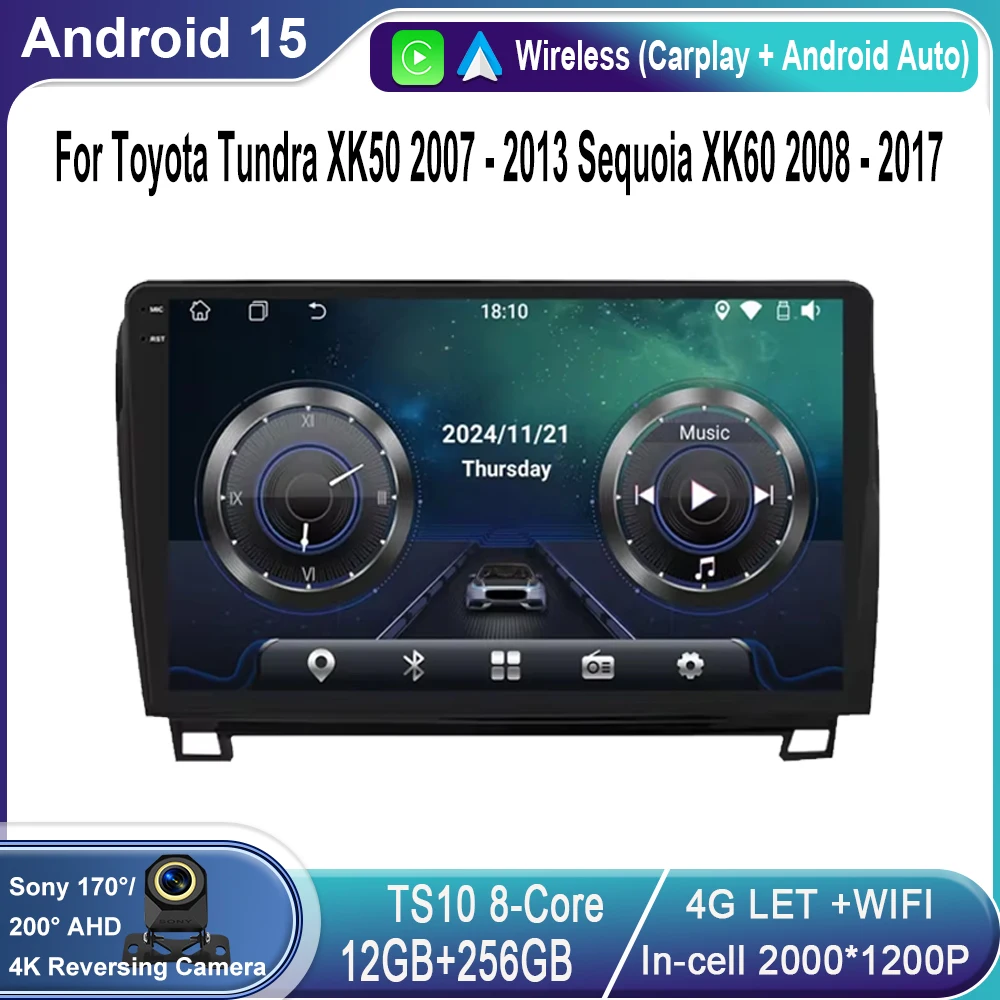 Android 15 For Toyota Tundra XK50 2007 - 2013 Sequoia XK60 2008 - 2017 Car Radio Multimedia Video Player Navigation Screen Auto