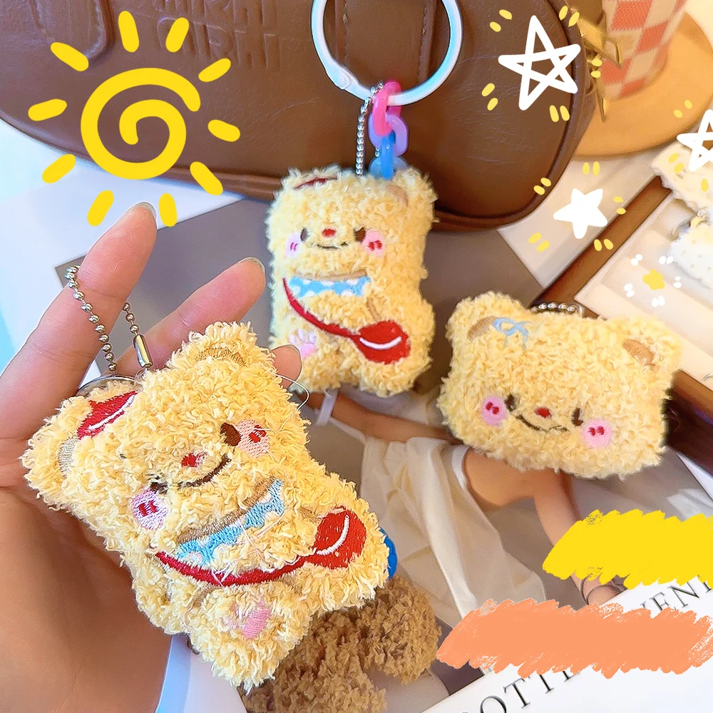 3Style New Cute Butter Bear Plush Doll Keyrings Lightweight Hanging Pendant Props For School Bag Key Wallet Doll Toy Gifts